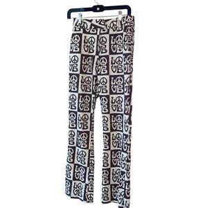 House of Sunny Womens Pant Size 4 Brown Love Print Flare Stretch Knit Casual